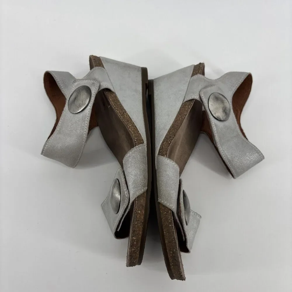 Taos Carousel 3209 Gray Leather Wedge Sandals Ankle Strap Size EU 38/7-7.5 US - Picture 8 of 10